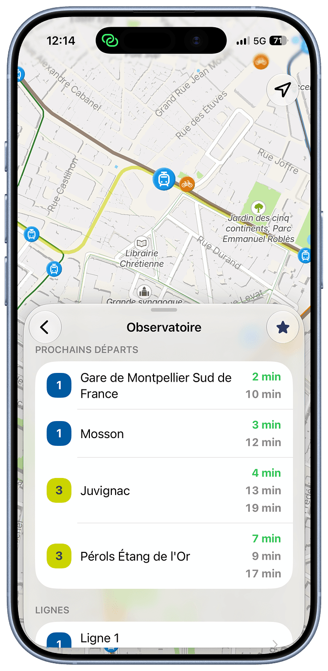 Prochains départs en temps réel à l’arrêt Observatoire